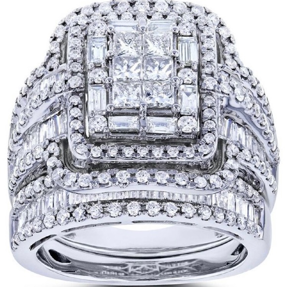 2pc Set Fashion Cubic Zirconia Statement Silver Rings - Picture 3 of 5